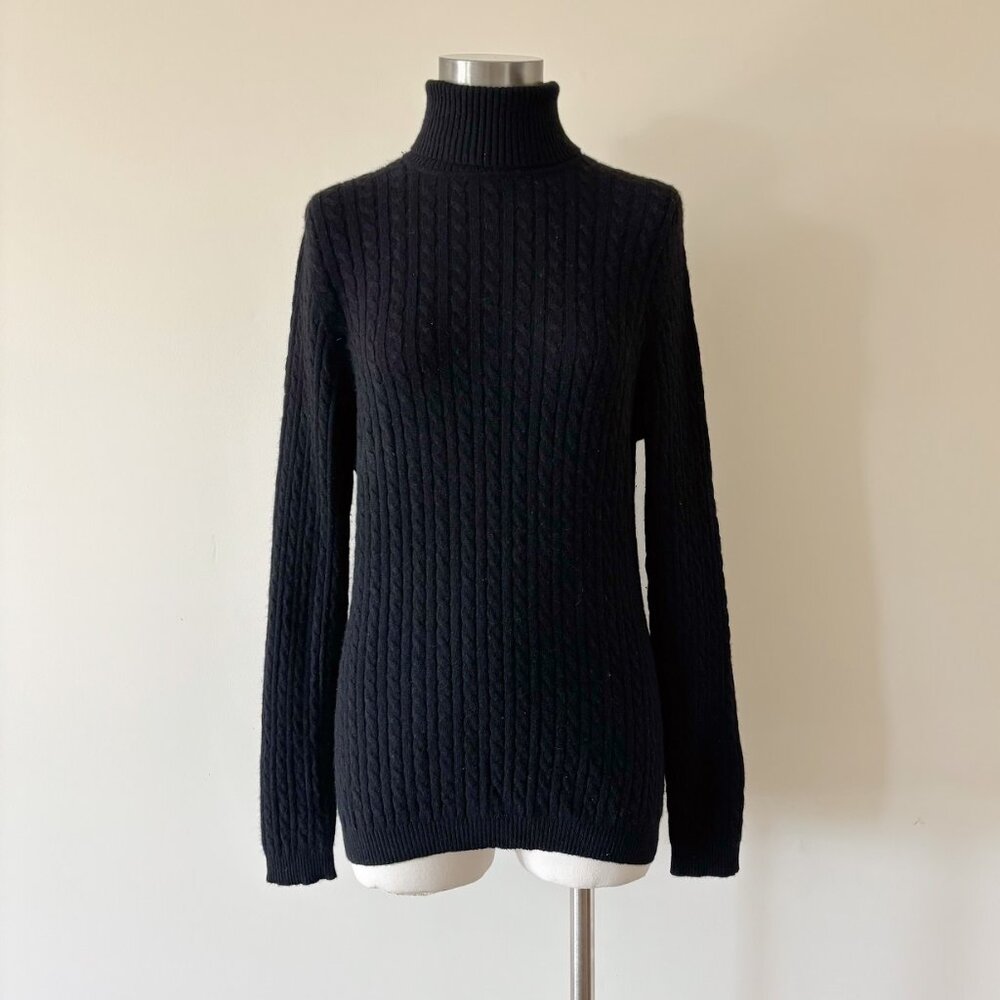 Charter Club cashmere sweater black turtleneck cable knit